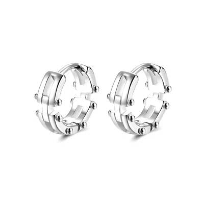 Sterling Argento Massiccio Collegamenti Catena Biker Sleeper Hoop Orecchini 10mm - Immagine 1 di 4