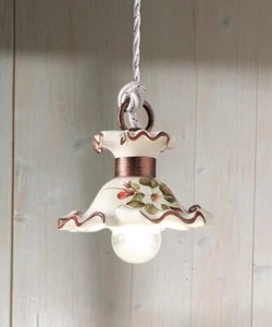 Sospensione classica in ceramica decorata a mano bianco 1 luce FL-214 - Imagen 1 de 1
