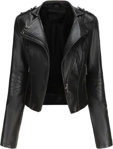 Mujer Elegante Chaqueta de Cuero Piel de Cordero Genuina Suave Motocicleta Motociclista Real - Imagen 1 de 25