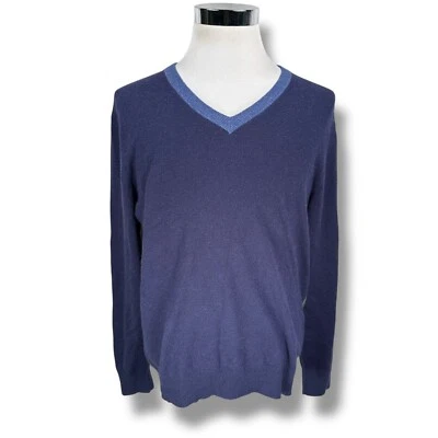 Neiman Marcus Sweater Mens Large 100% Cashmere Blue Gray Green V-Neck Colorblock - Image 1 of 4