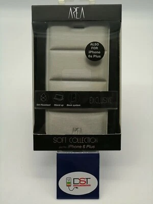 COVER AREA PER IPHONE 6 PLUS / 6S PLUS BOOK CASE STAND TELEFONO ARGENTO - Immagine 1 di 3