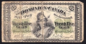 Dominion of Canada 1870 25 Cent Shinplaster Plain Dickinson-Harington Nice Note - Picture 1 of 2