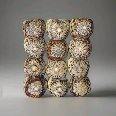 Juego de (12) anillos de servilleta tallados a mano 1iger leopardo Cowrie Shell Starburst  Foto 1 de 4