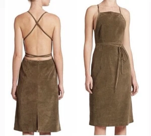 Theory Lilita Wildleder braun oliv Träger rückenfrei Wildleder Midikleid Gr. 00 Reißverschluss - Bild 1 von 10