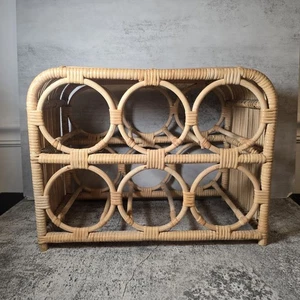 Vintage Boho Rattan Wicker Wine Rack for 6 Bottles Cottagecore Home Decor - Picture 1 of 4