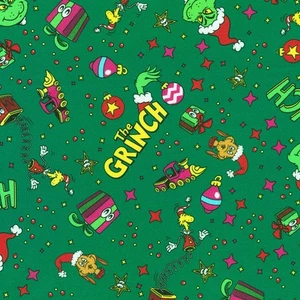 HOW THE GRINCH STOLE CHRISTMAS PRSENTS GREEN KAUFMAN DR SEUSS COTTON FABRIC HY - Picture 1 of 2