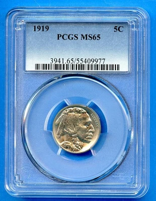 1919 P PCGS MS65 Buffalo Nickel 5c Five Cents US Mint Coin 1919-P MS-65 Blazer - Image 1 of 3