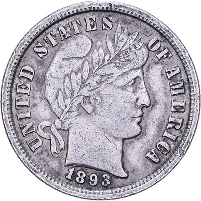 [#639324] United States, Dime, Barber, 1893, U.S. Mint, Silver, EF, KM:113 - Image 1 of 2