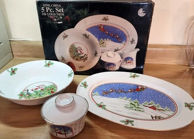 Juego de 3 platos para servir y azucareros Meiwa La noche antes de Navidad LEER Foto 1 de 4