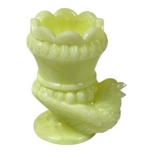 Boyd Glass Bird Toothpick Holder 2000 Vaseline Lemon Splash GLOWS UV Reactive - Picture 1 of 20