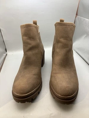 JellyPop  Taupe Faux Leather Pull On Block Heel Ankle Boots Size 8 M - Imagem 1 de 4