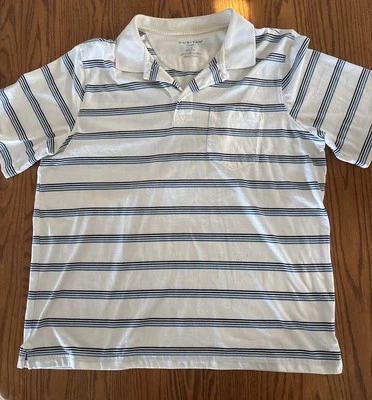 Puritan mens polo shirt Large Solid White with Blue & black Stripes - Image 1 of 4