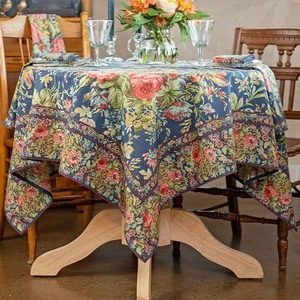 April Cornell Eternal Rose Floral Tablecloth 54 x 54 Breakfast Cloth Navy Rose - Picture 1 of 5