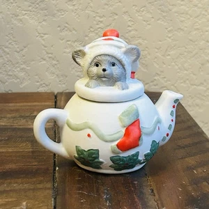 Vintage 1995 Hermitage Pottery Mouse in Teapot Trinket Box – Christmas Holiday - Picture 1 of 12