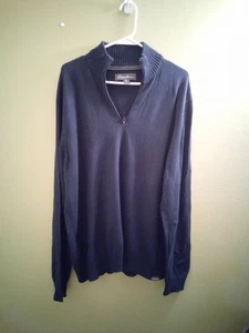 Suéter Para Hombres L Eddie Bauer 100% Algodón Azul Marino Cuello Simulado Cremallera Frontal  - Imagen 1 de 4
