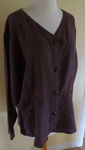 GREAT VINTAGE '99 FLAX LINEN LADYLIKE SHIRT in GRAPE w/ SWING PEPLUM SKIRT EUC M - Picture 1 of 4