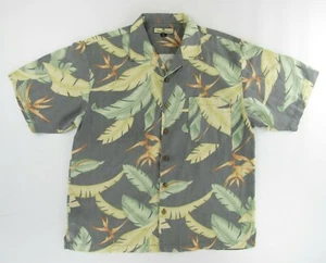 Tommy Bahama Mens Camp Hawaiian Shirt L Silk Grey Aloha Floral - Picture 1 of 4