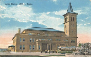 El Paso TX Union Station Train Depot Trolley Car Postkarte - Bild 1 von 2