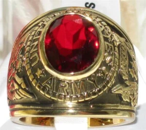 Mens army ring gold unites states ruby red oval cz signet pinky steel new 4147 - Picture 1 of 3