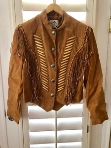 Scully Fringe & Beaded Embellished Brown Suede Cropped Western Jacket Medium - Picture 1 of 7