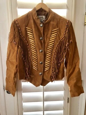 Scully Fringe & Beaded Embellished Brown Suede Cropped Western Jacket Medium - Image 1 of 4