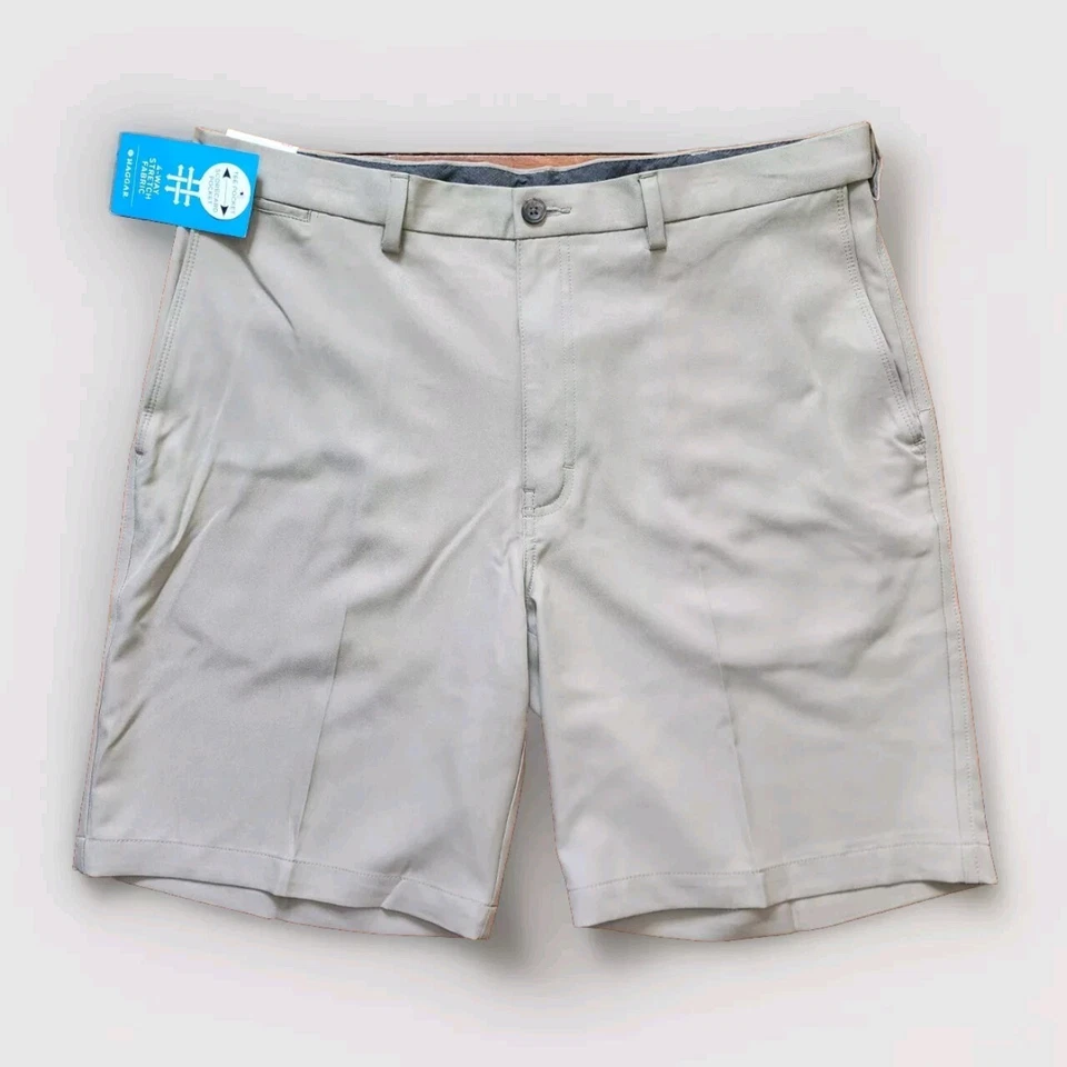 Haggar Men's Ivory Cool 18 Pro Classic-Fit Stretch Flat Dress Shorts Size 38