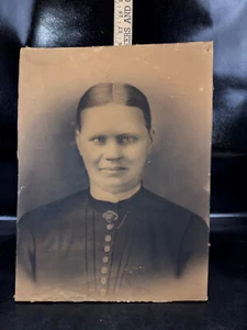 Antik 12x16 Kreide Kohle Portrait Zeichnung Frau mit gruseligen Augen - Bild 1 von 13