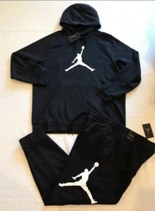 NEW MEN’S NIKE AIR JORDAN FLEECE SWEATSUIT~ BLACK/WHITE~ SIZE MEDIUM  - Picture 1 of 7