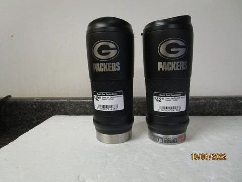 Qty (2) NFL Green Bay Packers 18oz Jr Sleath Travel Steel Tumbler Cover