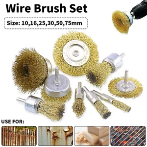 Steel Wire Brush Drill Brass Coated Set Drill Attachments F Metal Cleaning Rust - Picture 1 of 10