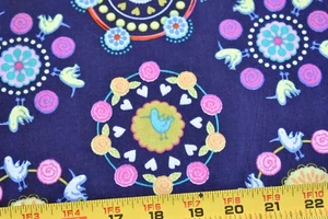 23" Long, Birdie & Floral Medallions on Navy Quilt Cotton/Springs Creative,N3520 - Picture 1 of 5