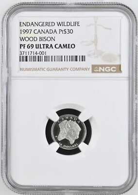 Canada 1997 $30 1/10 Oz Platinum Proof Coin NGC PF69 UC Wildlife - Wood Bison - Image 1 of 4