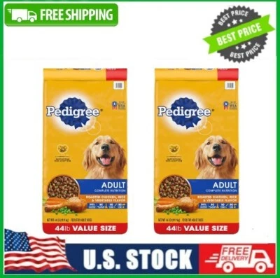 2 Bags PEDIGREE Adult Dry Dog Food Roasted Chicken, Rice & Vegetable 44 lb Bag