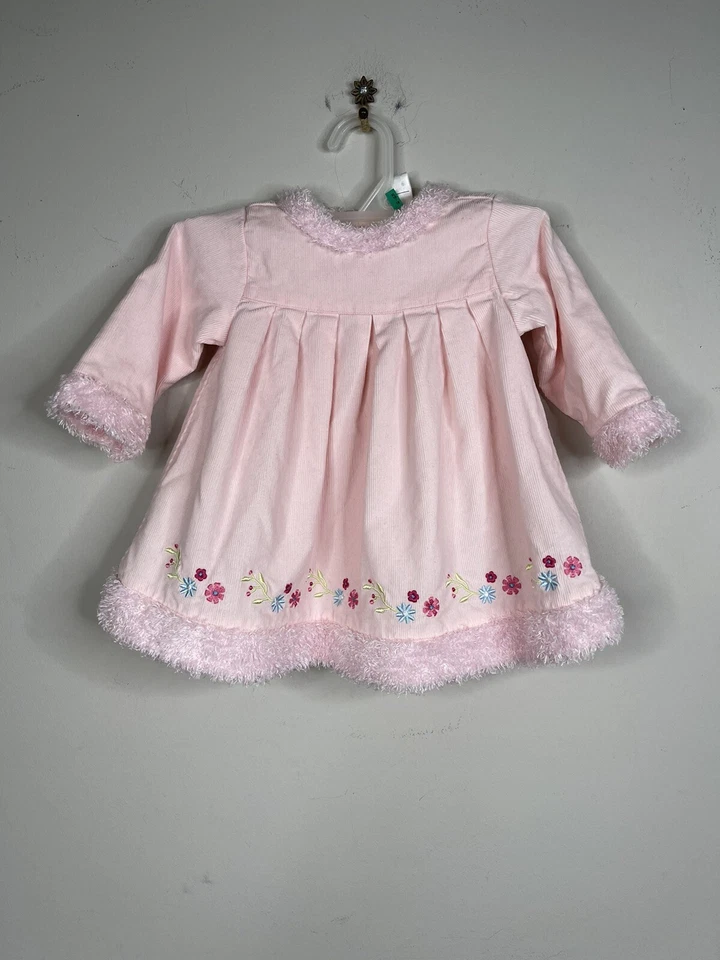 Vestido HANNA DIFFERENTSON Rosa Pana Bordado Flores Imitación Piel 6 a 12 meses Foto 1 de 4