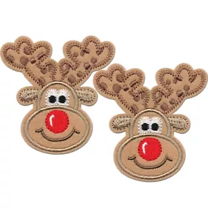 Reindeer Patches (2 Pack) Christmas Embroidered Iron On Patch Applique - Picture 1 of 4
