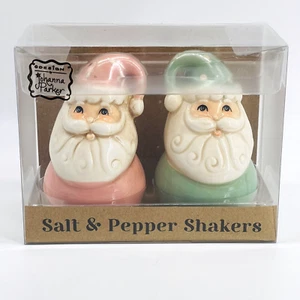 JOHANNA PARKER CHRISTMAS PINK & GREEN SANTA CLAUS SALT & PEPPER SHAKERS-NEW - Picture 1 of 7