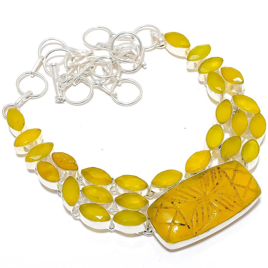 Collar de joyería de plata 925 hecho a mano con piedras preciosas de ónix amarillo 18" R-2941 Foto 1 de 1