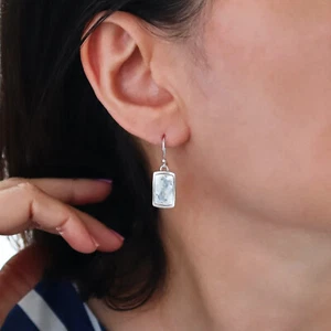 Pendientes rectangulares de plata de ley 925 lisos martillados Taxco gotas para mujer - Imagen 1 de 5