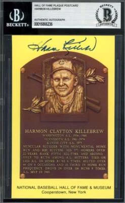 Harmon Killebrew Beckett BAS Signed Gold Hall of Fame Plaque Postcard Autograph - Image 1 of 2