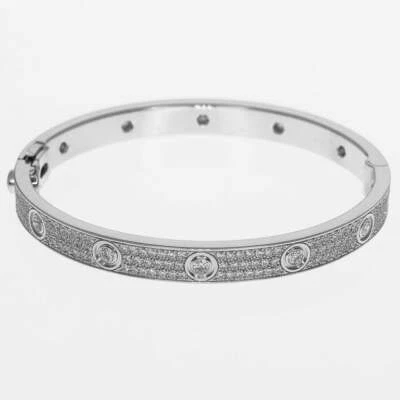 Hermosas pulseras de amor brazalete de circonita cúbica brillante pavimentado de plata 925 de alto pulido para mujer Foto 1 de 4