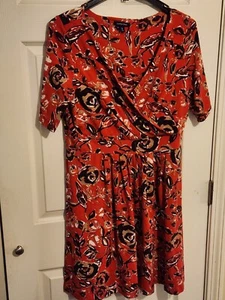 Lands' End Red Floral Print Women XL FIT AND FLARE DRESS - Picture 1 of 5