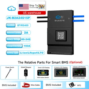 JK 8S-24S 24V-72V 150A Li-ion LiFePo4 Smart BMS w/2A Active Balance BT/RS485 lot - Picture 1 of 37