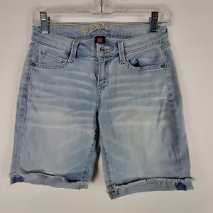 Arizona Jeans Womens Shorts Juniors 3 Blue Distressed Bermuda Cut Off Stretch - Picture 1 of 3