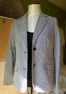 MANGO  Veste blazer rayé rayures Marine blanc  T 38 40   ETAT NEUF   - Picture 1 of 11