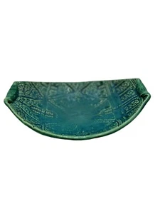 Estate Find Blue Green Footed Art Pottery Decorative Boat Shaped Bowl 6 1/2"x10" - Picture 1 of 8