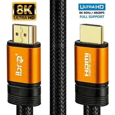 PREMIUM 4K/8K HDMI CABLE 2.0/2.1 HIGH SPEED GOLD PLATED BRAIDED LEAD 4320P 3D - Image 1 of 4