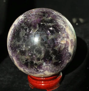 Bola esfera de cristal de cuarzo amatista de sueño Chevron de 3,85" con bandas caídas + soporte 1 - Imagen 1 de 10