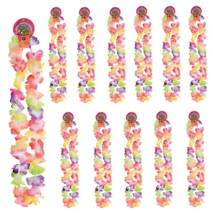 12er Pack Medium Blütenblatt helle Farbe Luau Party Hawaii 38" Stoff Leis, Regenbogen - Bild 1 von 3