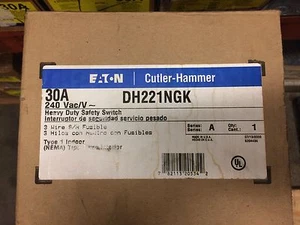 DH221NGK Cutler Hammer 30A 240V 2P 3 Wire NEMA Type 1 Disconnect --New --SES - Picture 1 of 3