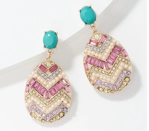 QVC Goldtone Easter Egg Multicolor Crystal Fashion Drop Earrings. 2" - Picture 1 of 3